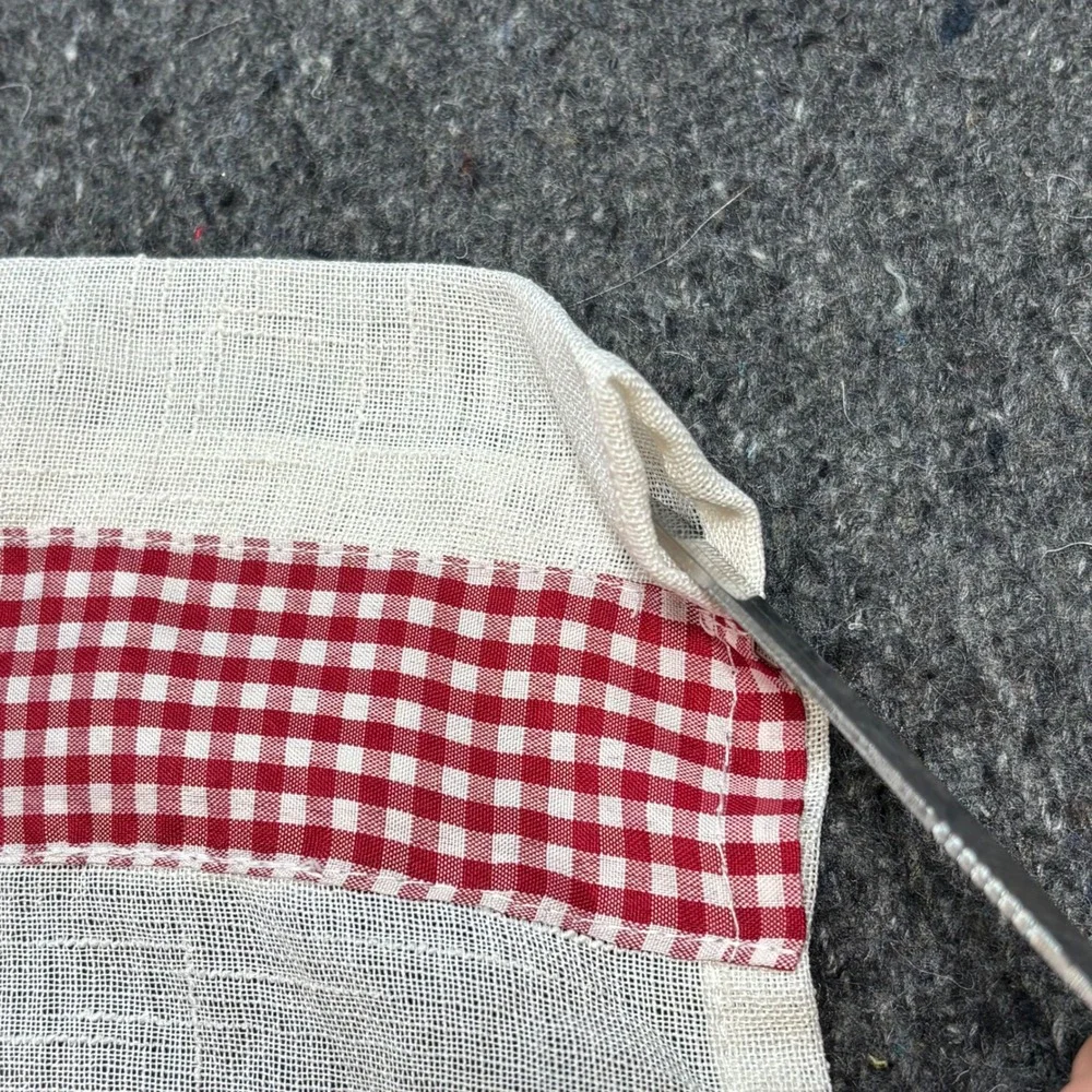 Vintage Kitchen Cafe Curtain Red Gingham White Floral Embroidery Boho Farmhouse